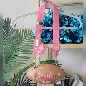 NWT Betsy Johnson Pink, White and Brown Game Day Football Crossbody Purse / Bag